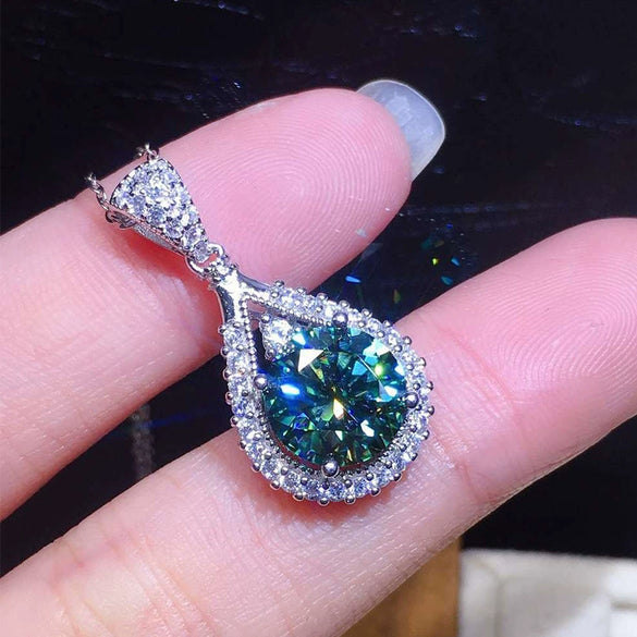 Wholesale Necklace Copper Mixed Gem Inlay Geometric Water Drop Pendant For Women