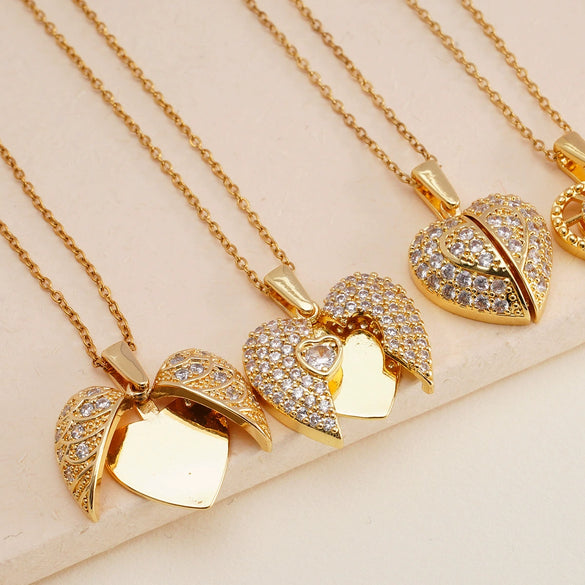 Wholesale Necklace Copper Mixed Gemstone Inlay Heartshaped Wings Pendant Electroplating For Women