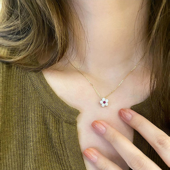 Wholesale Necklace Copper Mixed Gemstone Inlay Zirconia Flower Geometric Style O Chain For Women