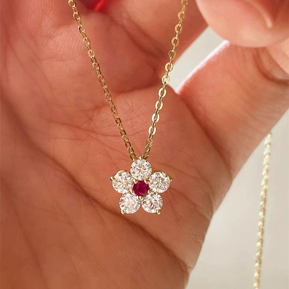 Wholesale Necklace Copper Mixed Gemstone Inlay Zirconia Flower Geometric Style O Chain For Women