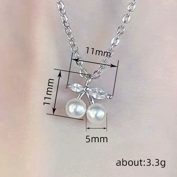 Wholesale Necklace Copper Mixed Gemstone Setting Fruit Cherry Leaves Pattern Electroplating O Word Chain For Women