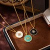 Wholesale Necklace Copper Mixed Gemstone Setting Retro Style Round Coin Blue Turquoise Devil's Eye White Shellfish Four Leaf Clover Love Heart Electroplating For Women