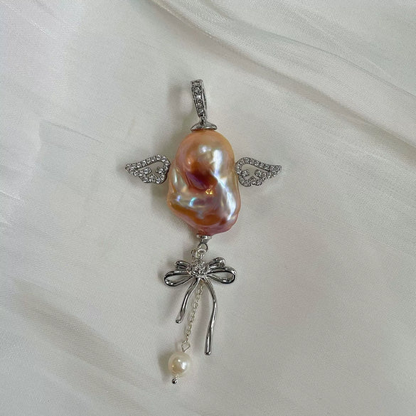 Wholesale Necklace Copper Natural Baroque Shaped Pearl Bow Cross Animal Zodiac Electroplating