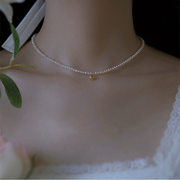 Wholesale Necklace Copper Natural Freshwater Nearly Round Pearl Simple Niche Elegant 14K Gold Clavicle Chain For Women