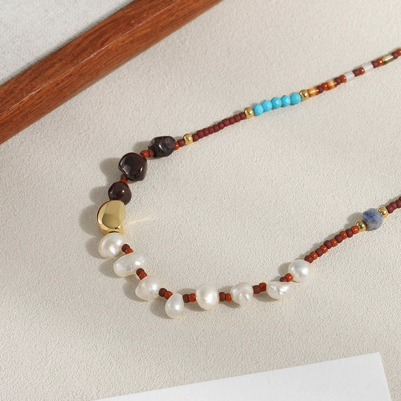 Wholesale Necklace Copper Natural Stone Freshwater Pearl Geometric Electroplating For Women