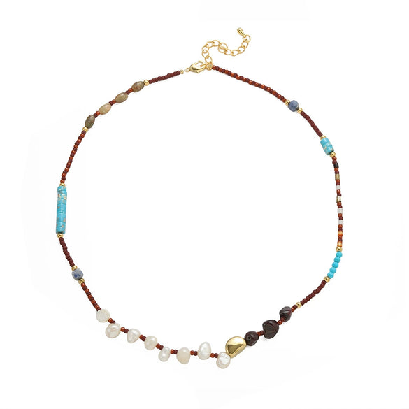Wholesale Necklace Copper Natural Stone Freshwater Pearl Geometric Electroplating For Women