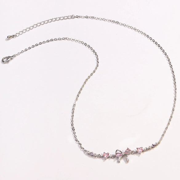 Wholesale Necklace Copper O Shaped Chain Bow Inlaid Zircon Electroplating Simple Design Women's