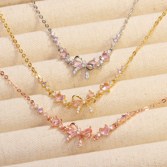 Wholesale Necklace Copper O Shaped Chain Bow Inlaid Zircon Electroplating Simple Design Women's