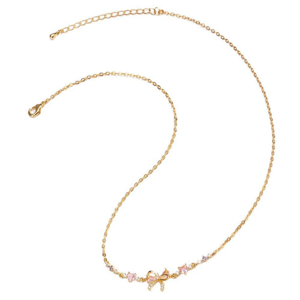 Wholesale Necklace Copper O Shaped Chain Bow Inlaid Zircon Electroplating Simple Design Women's