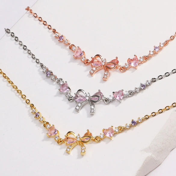 Wholesale Necklace Copper O Shaped Chain Bow Inlaid Zircon Electroplating Simple Design Women's