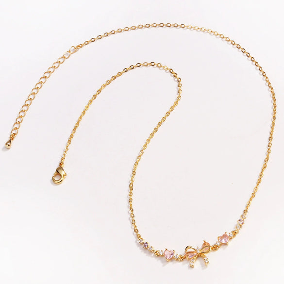Wholesale Necklace Copper O Shaped Chain Bow Inlaid Zircon Electroplating Simple Design Women's