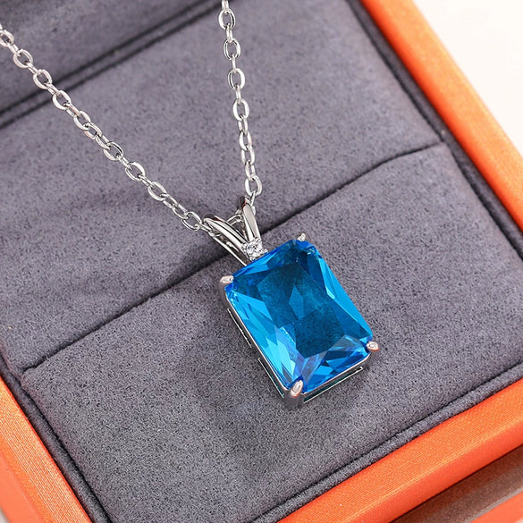 Wholesale Necklace Copper Ochain Square Geometric Mixed Gem Inlay Zircon Pendant For Women