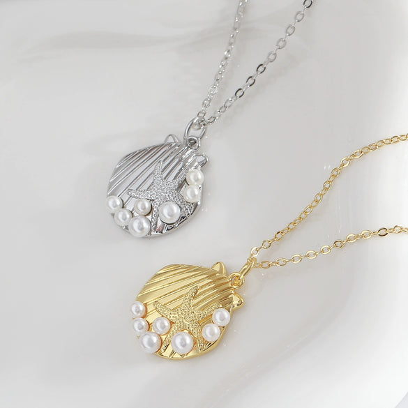Wholesale Necklace Copper Pearl Starfish Shell Little Fresh Electroplating Unisex