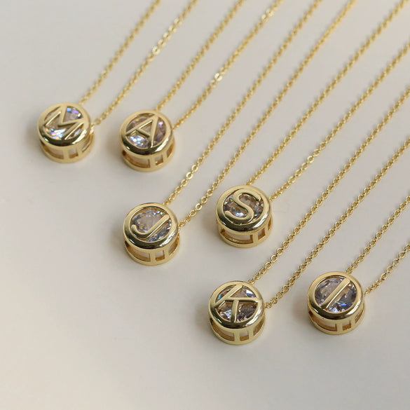 Wholesale Necklace Copper Plated Geometric Round Hollow Pendant With Letters Numbers Text Electroplating