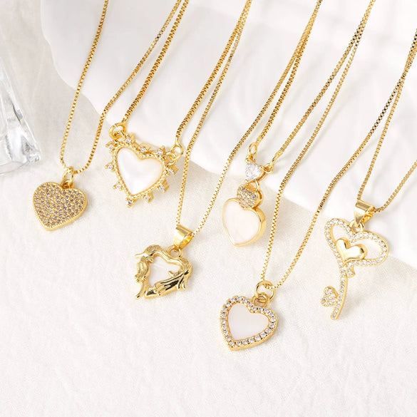 Wholesale Necklace Copper Plated 18K Gold Heart Shape Electroplating Style
