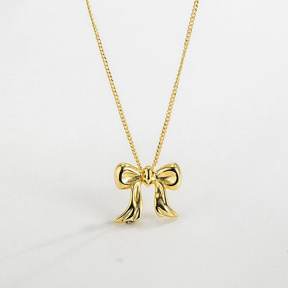Wholesale Necklace Copper Snake Bone Chain Bow Bead Pendant Titanium Steel Vacuum Electroplated