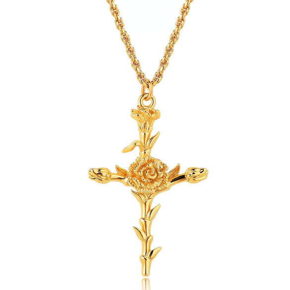 Wholesale Necklace Copper Titanium Steel Flower Pattern Stereo Vacuum Color Preservation