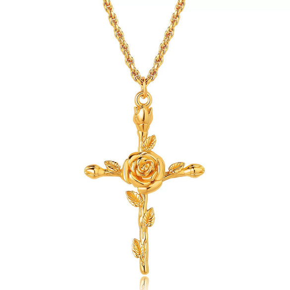 Wholesale Necklace Copper Titanium Steel Flower Pattern Stereo Vacuum Color Preservation