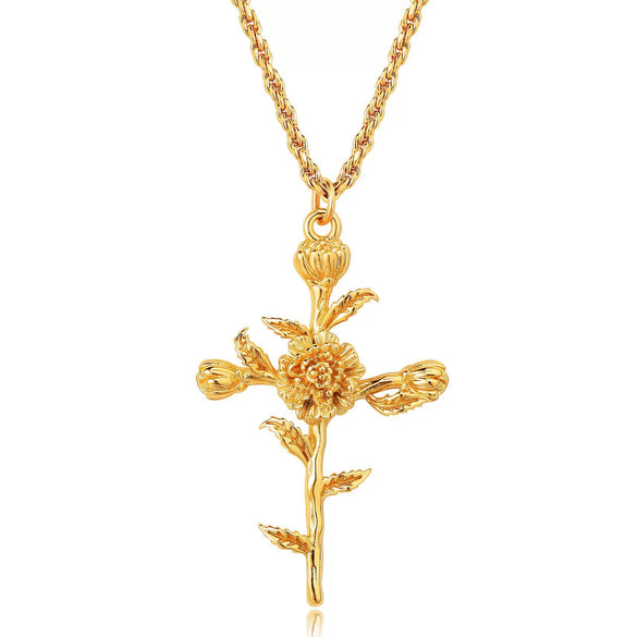 Wholesale Necklace Copper Titanium Steel Flower Pattern Stereo Vacuum Color Preservation