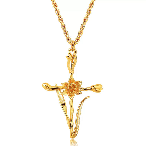 Wholesale Necklace Copper Titanium Steel Flower Pattern Stereo Vacuum Color Preservation
