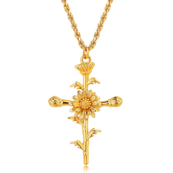 Wholesale Necklace Copper Titanium Steel Flower Pattern Stereo Vacuum Color Preservation