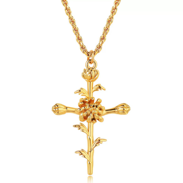 Wholesale Necklace Copper Titanium Steel Flower Pattern Stereo Vacuum Color Preservation