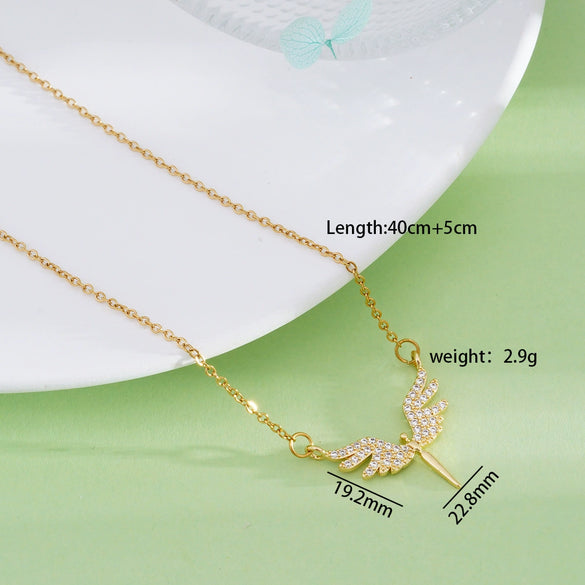 Wholesale Necklace Copper Titanium Steel Geometric Angel Wings Love Creative Light Luxury Electroplating Mixed Gemstone Inlay For Women