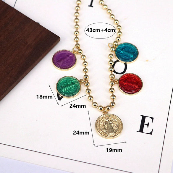 Wholesale Necklace Copper Titanium Steel Geometric Oil Drop Pendant Ball Chain Electroplating