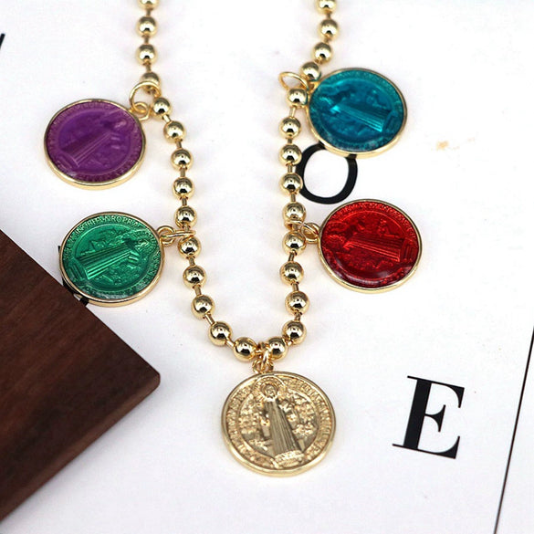 Wholesale Necklace Copper Titanium Steel Geometric Oil Drop Pendant Ball Chain Electroplating