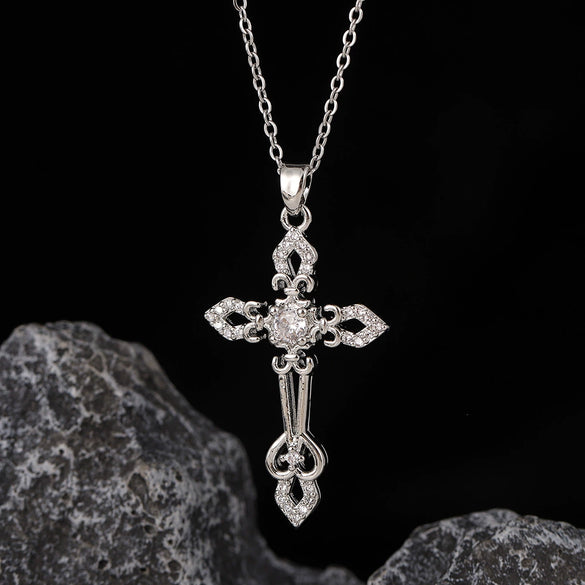 Wholesale Necklace Copper Zircon Electroplated Real Gold Geometric Cross Pendant For Women