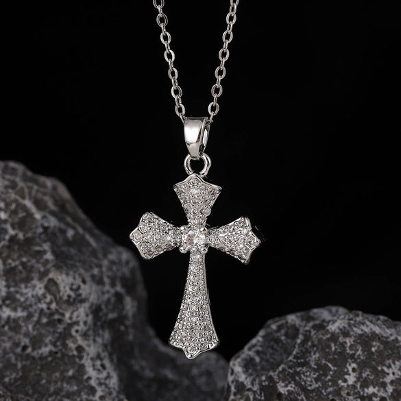 Wholesale Necklace Copper Zircon Electroplated Real Gold Geometric Cross Pendant For Women