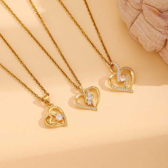 Wholesale Necklace Copper Zircon Electroplating Geometric Heart Shape For Women