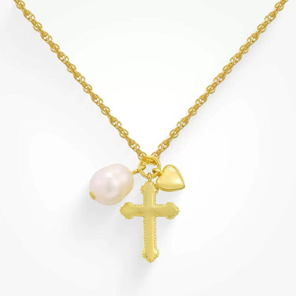 Wholesale Necklace Cross Natural Freshwater Pearl Copper Titanium Steel Electroplating Retro Elegant Heavy Industry Ins Style Unisex