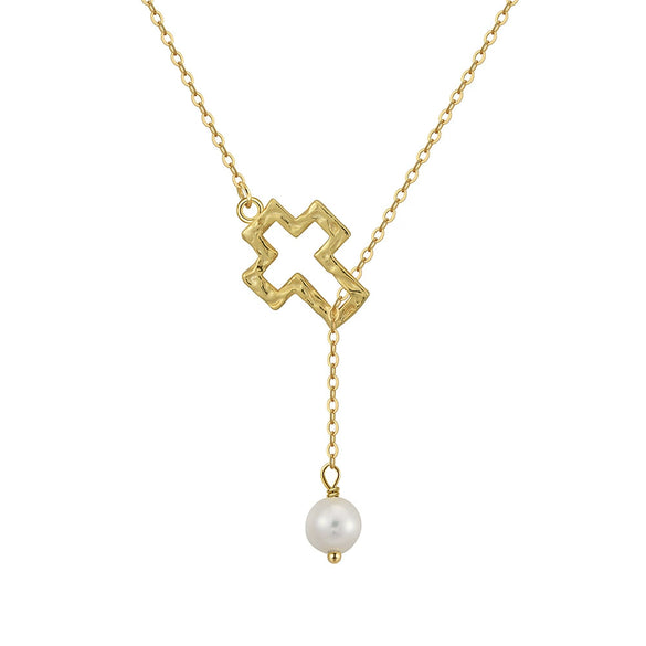 Wholesale Necklace Cross Pearl 925 Silver Geometric O Chain Pendant For Women