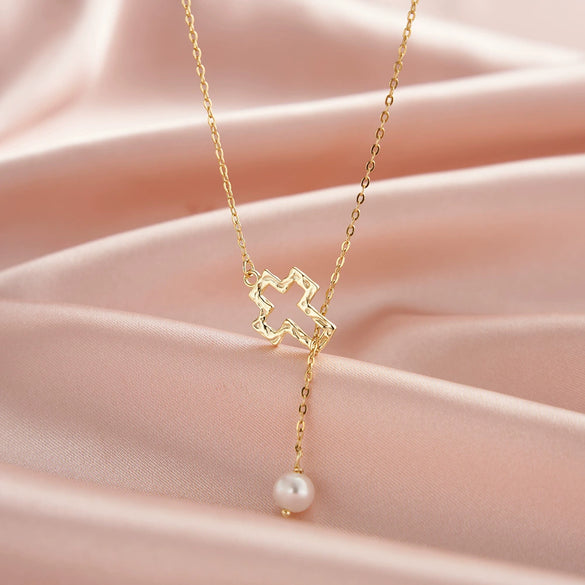 Wholesale Necklace Cross Pearl 925 Silver Geometric O Chain Pendant For Women
