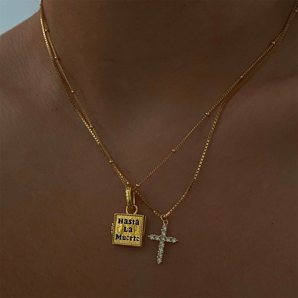 Wholesale Necklace Cross Pendant Zircon Rhinestone Box Chain Titanium Steel Simple Style