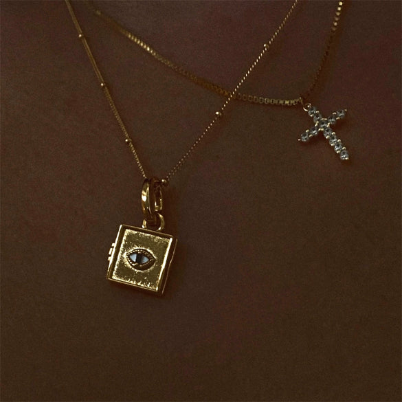 Wholesale Necklace Cross Pendant Zircon Rhinestone Box Chain Titanium Steel Simple Style