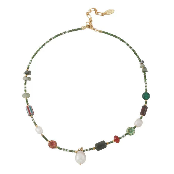 Wholesale Necklace Czech Beads Natural Freshwater Pearls Red Agate Copper Geometric Electroplated O Word Chain For Women