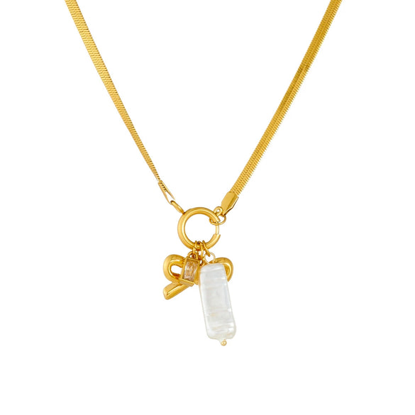 Wholesale Necklace Fashion Retro Gold Plated Stainless Steel Bow Pendant Accessories