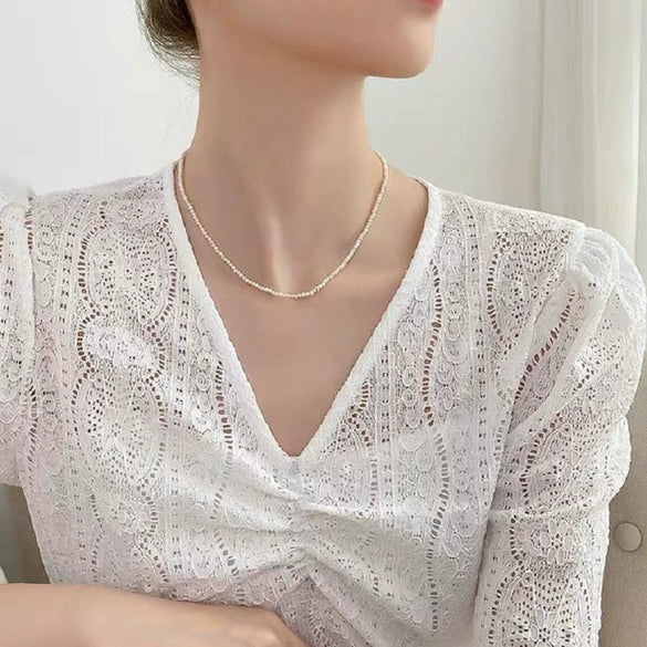 Wholesale Necklace Fresh Water Pearl Copper Gold Injection Process Geometric Vintage Irregular Rice Beads Handmade