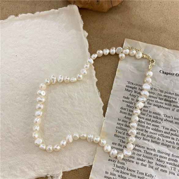 Wholesale Necklace Fresh Water Pearl Copper Gold Injection Process Geometric Vintage Irregular Rice Beads Handmade