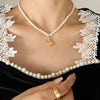 Wholesale Necklace Freshwater Pearl Chain 316L Stainless Steel Gold Plated Letter Pendant