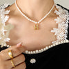 Wholesale Necklace Freshwater Pearl Chain 316L Stainless Steel Gold Plated Letter Pendant