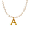 Wholesale Necklace Freshwater Pearl Chain 316L Stainless Steel Gold Plated Letter Pendant