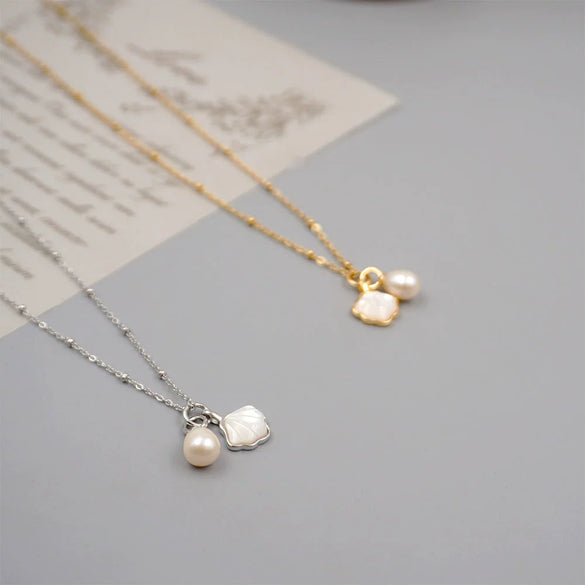 Wholesale Necklace Freshwater Pearl Cross Chain Handmade Minimalist Marine Style