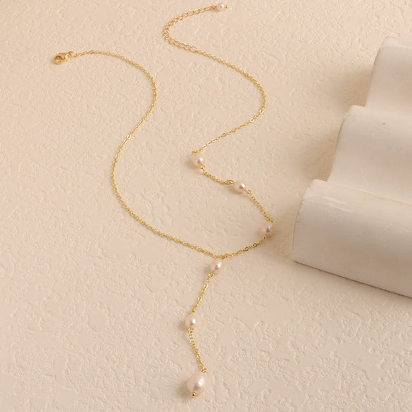 Wholesale Necklace Freshwater Pearl Minimalist Rice Droplet Shape 925 Silver For Girls