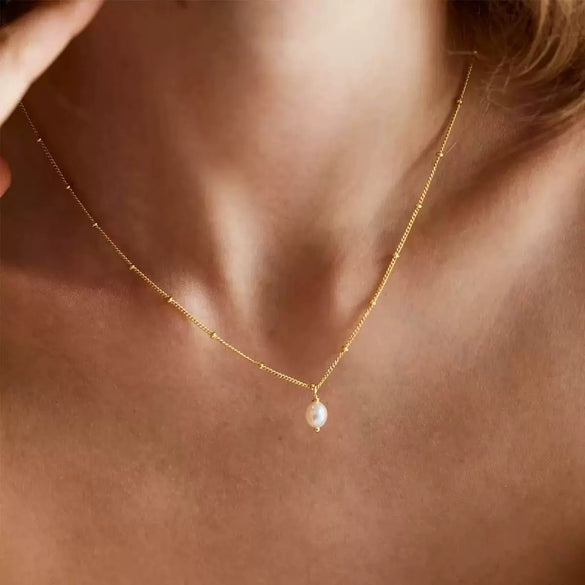 Wholesale Necklace Freshwater Pearl Minimalist Rice Droplet Shape 925 Silver For Girls