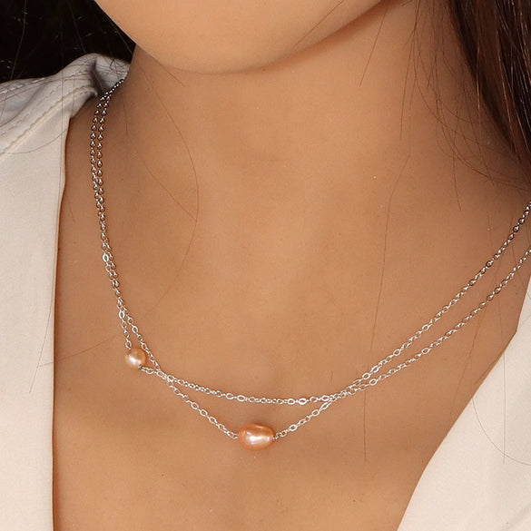 Wholesale Necklace Freshwater Pearl Minimalist Rice Droplet Shape 925 Silver For Girls