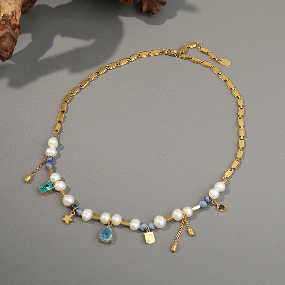 Wholesale Necklace Freshwater Pearl Stainless Steel Titanium Steel Retro Geometric Handmade Clavicle Chain For Women