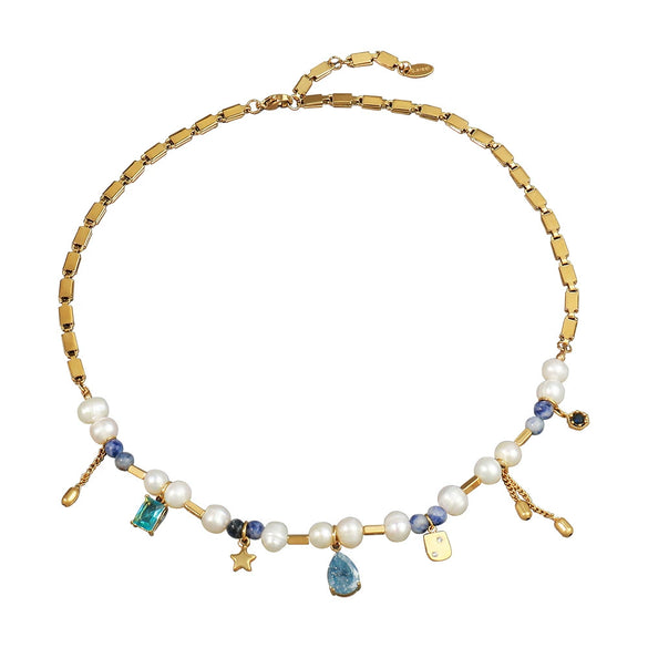 Wholesale Necklace Freshwater Pearl Stainless Steel Titanium Steel Retro Geometric Handmade Clavicle Chain For Women